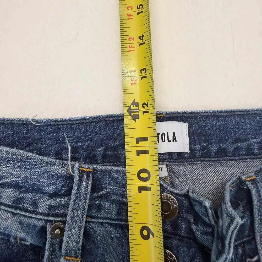 Pistola Women's Button Fly‎ Distressed Straight Leg Blue Denim Jeans Size 27